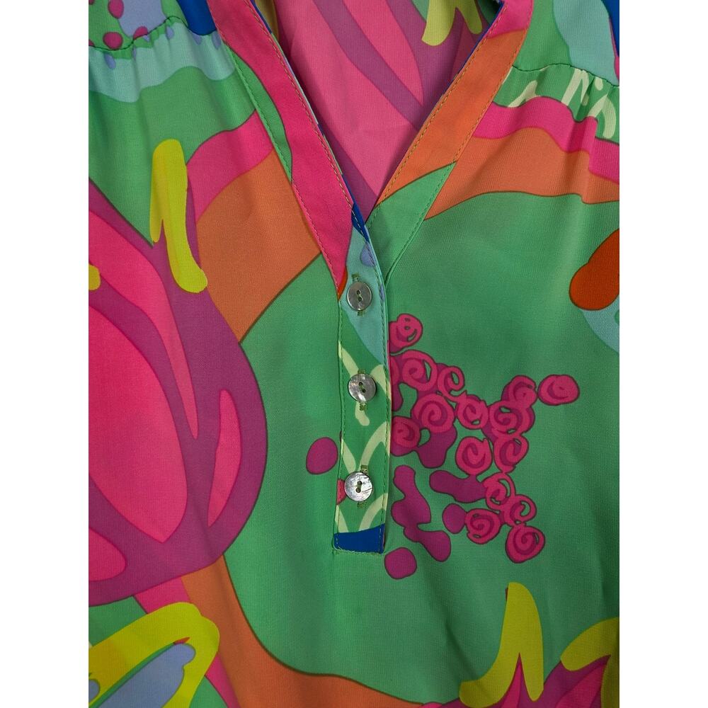 Michelle McDowell Colorful Floral Popover Puff Sleeve Top Sz L Green Office Bold - Picture 5 of 16